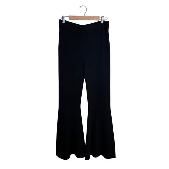 NEW Frame Ribbed Cashmere Flared Pants Women's Size Large Black Wide Leg $498 - Picture 2 of 5
